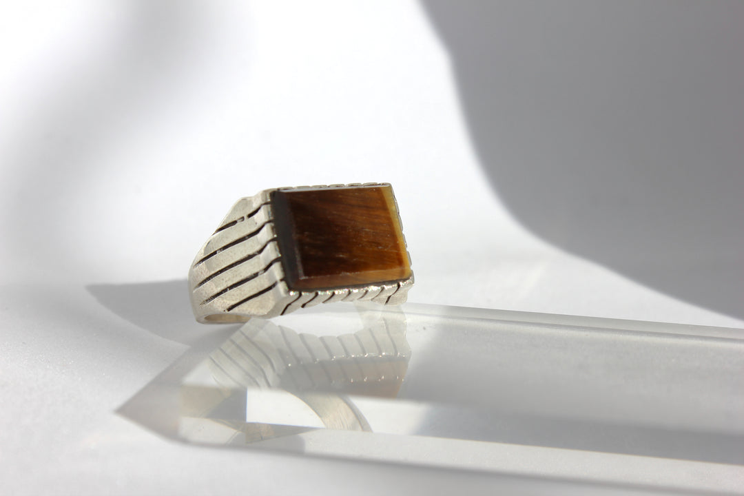 Tiger Eye Square | 925 טבעת כסף