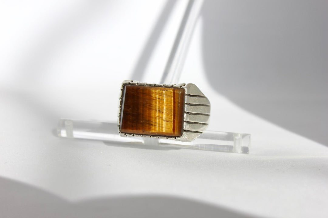 Tiger Eye Square | 925 טבעת כסף